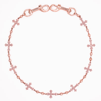 Rose Gold Crosses Wallet Chain - Pink Stones