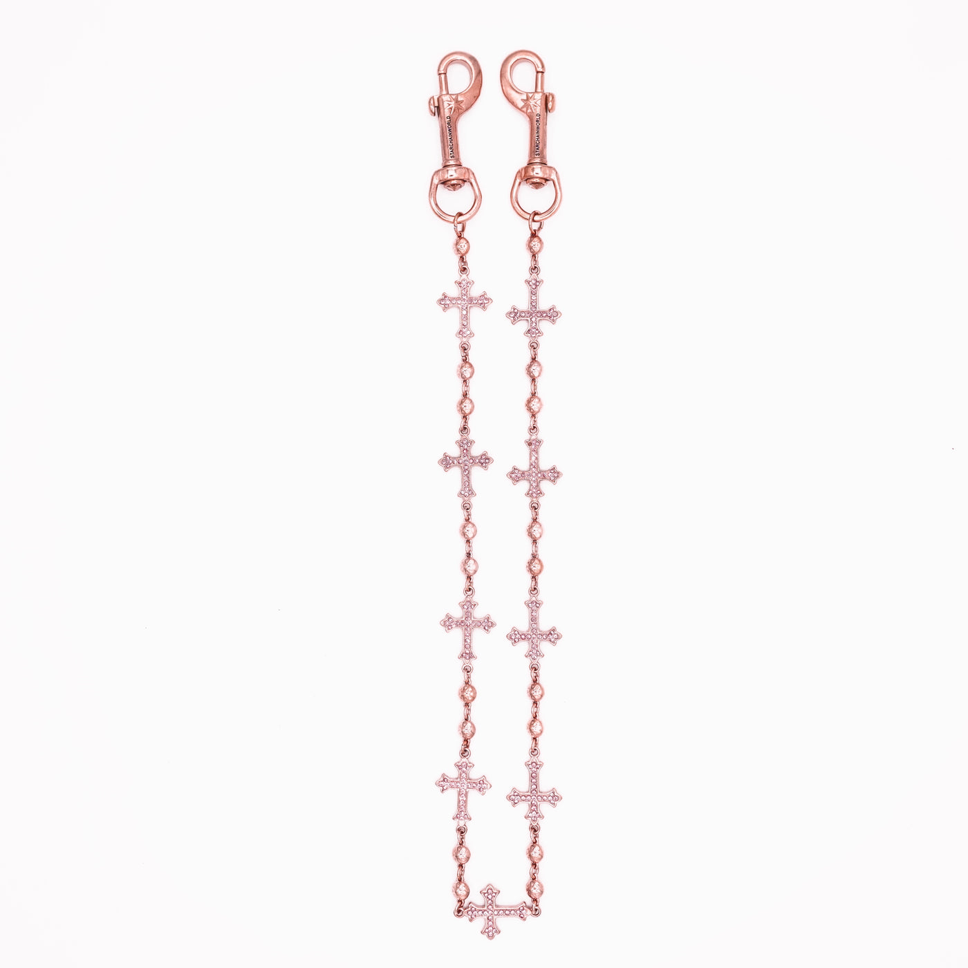 Rose Gold Crosses Wallet Chain - Pink Stones