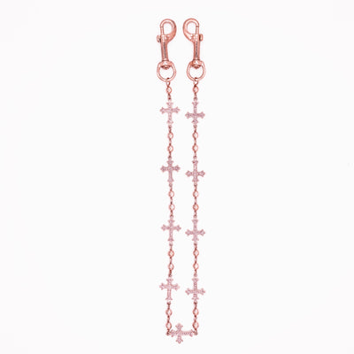 Rose Gold Crosses Wallet Chain - Pink Stones