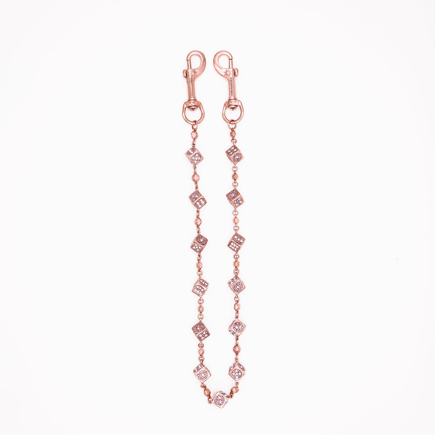 Rose Gold Dice Wallet Chain - Pink Stones