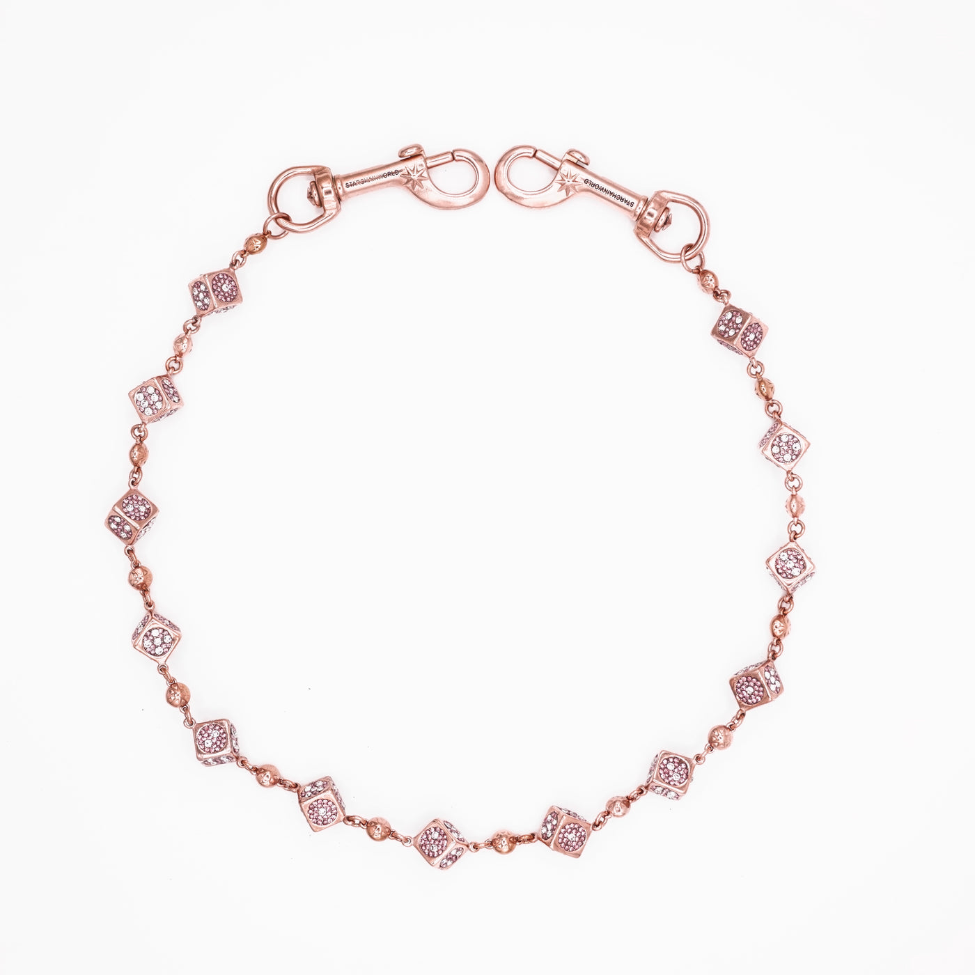 Rose Gold Dice Wallet Chain - Pink Stones