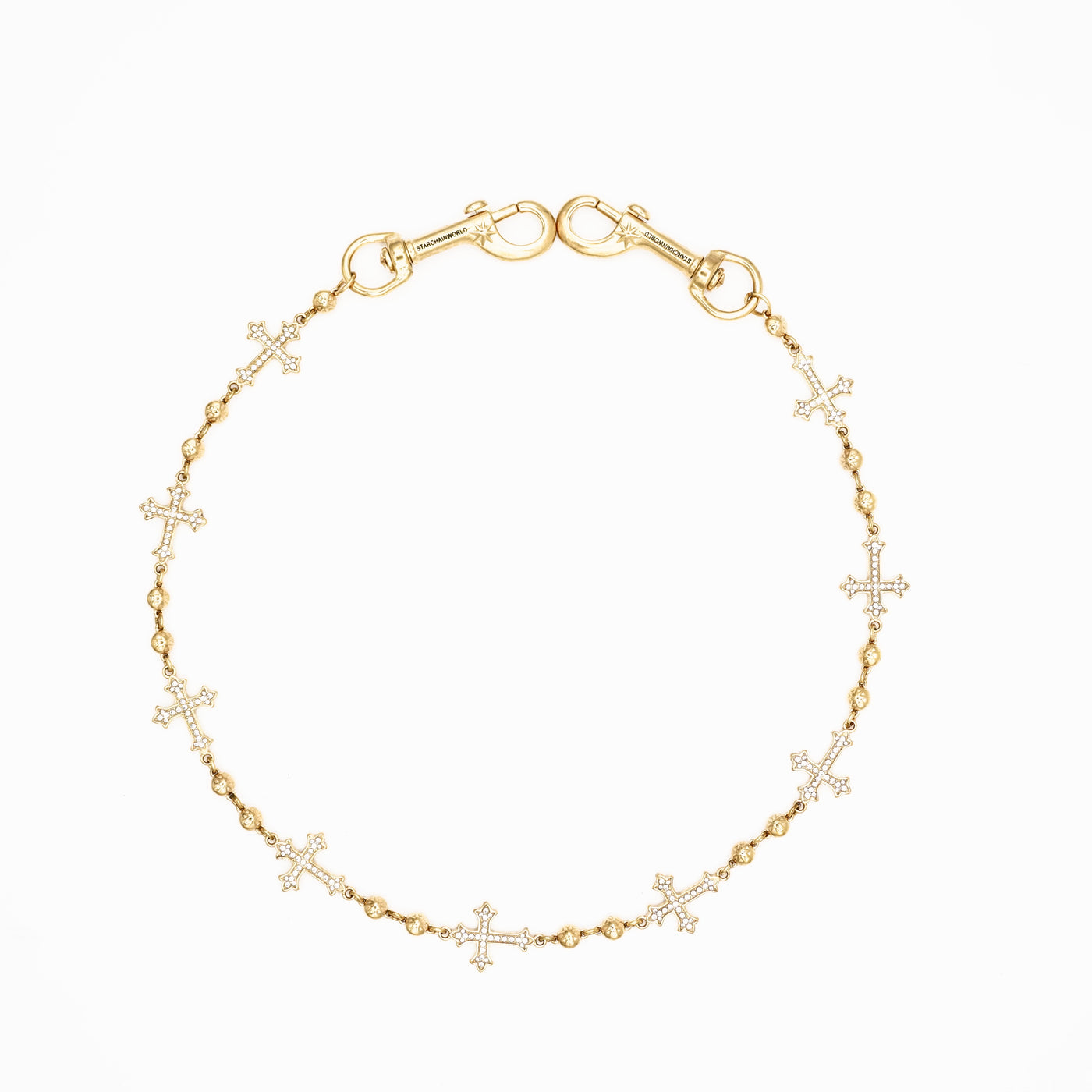 Gold Crosses Wallet Chain - White Stones
