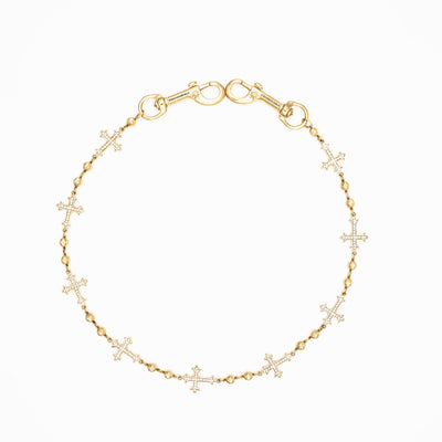 Gold Crosses Wallet Chain - White Stones