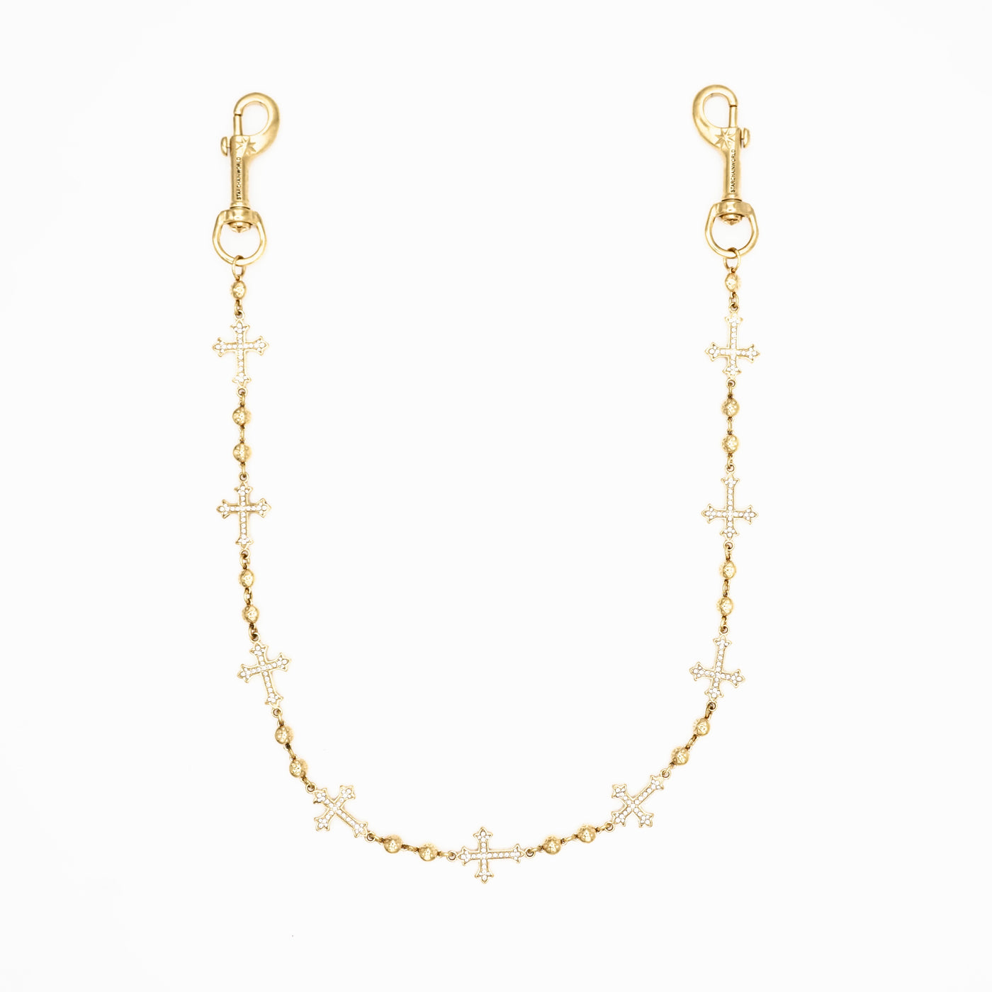 Gold Crosses Wallet Chain - White Stones