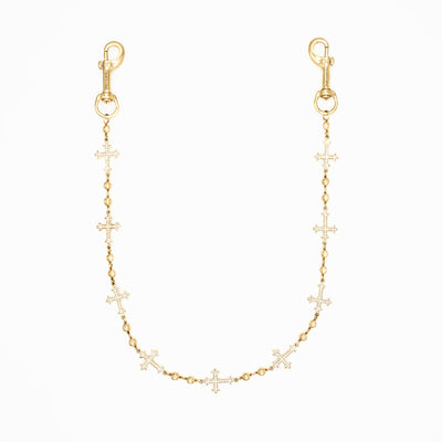 Gold Crosses Wallet Chain - White Stones