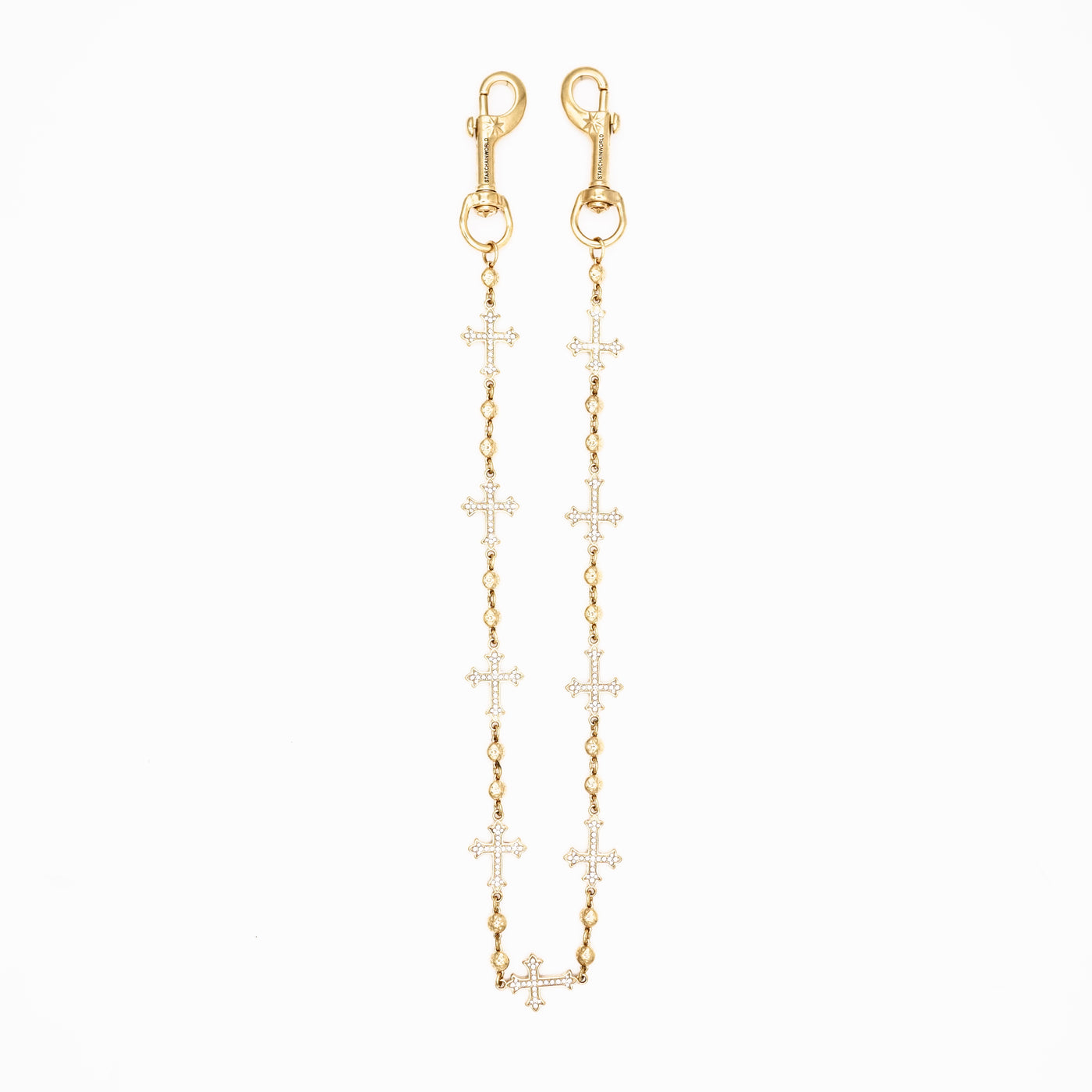 Gold Crosses Wallet Chain - White Stones
