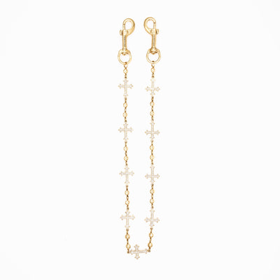 Gold Crosses Wallet Chain - White Stones