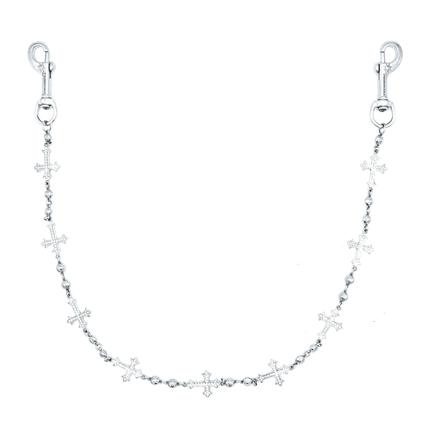 Silver Crosses Wallet Chain - White