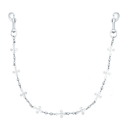 Silver Crosses Wallet Chain - White