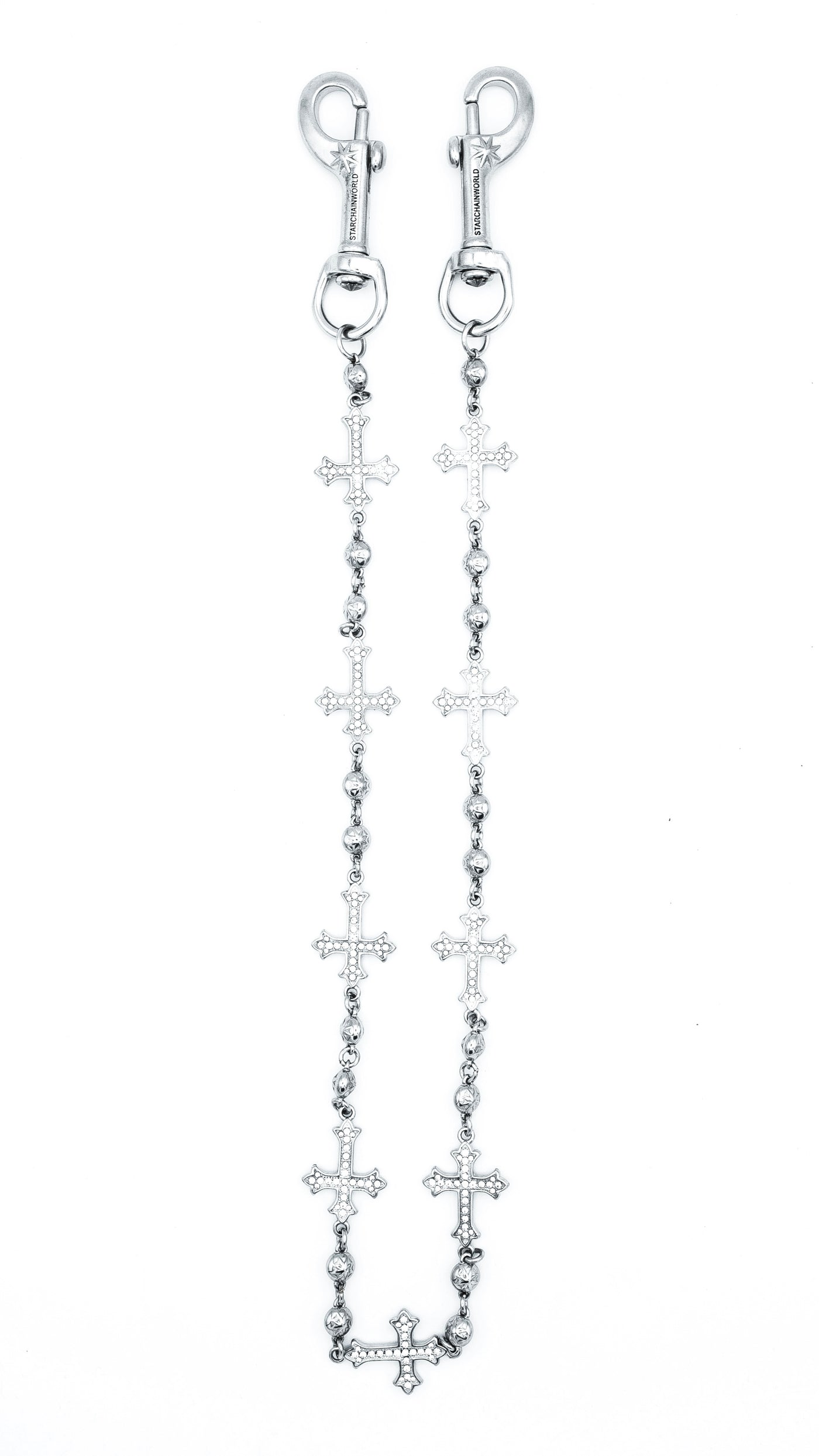 Silver Crosses Wallet Chain - White