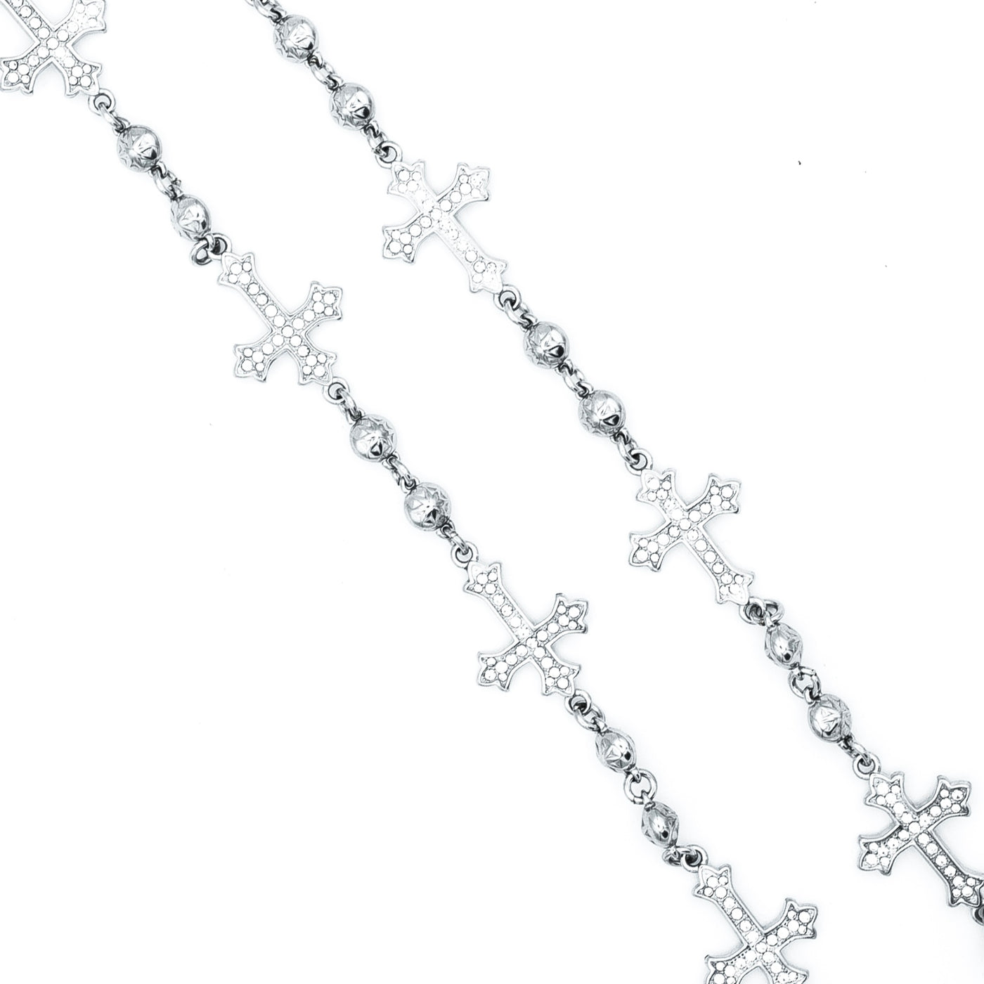 Silver Crosses Wallet Chain - White