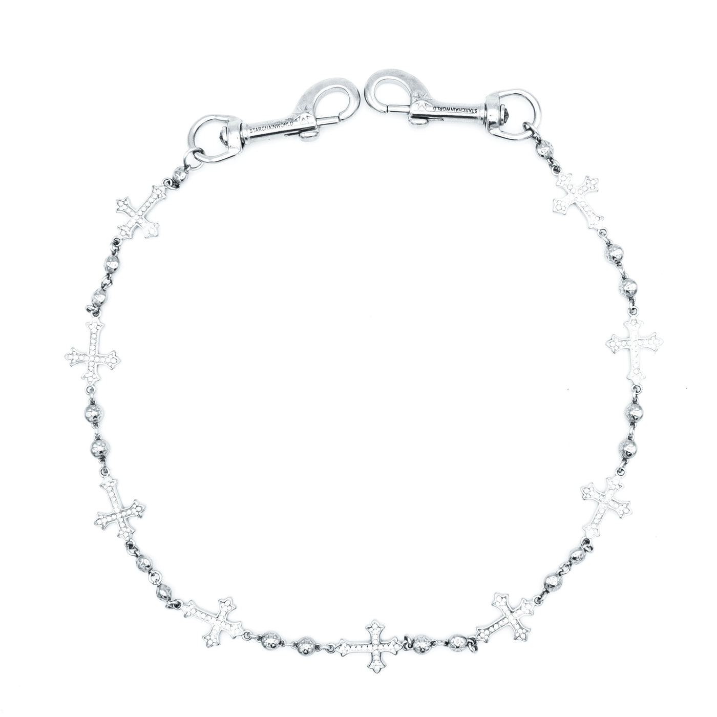 Silver Crosses Wallet Chain - White