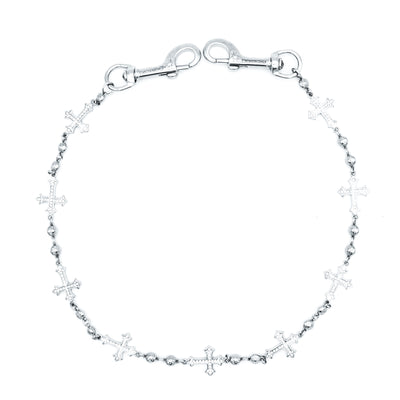 Silver Crosses Wallet Chain - White