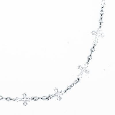 Silver Crosses Wallet Chain - White
