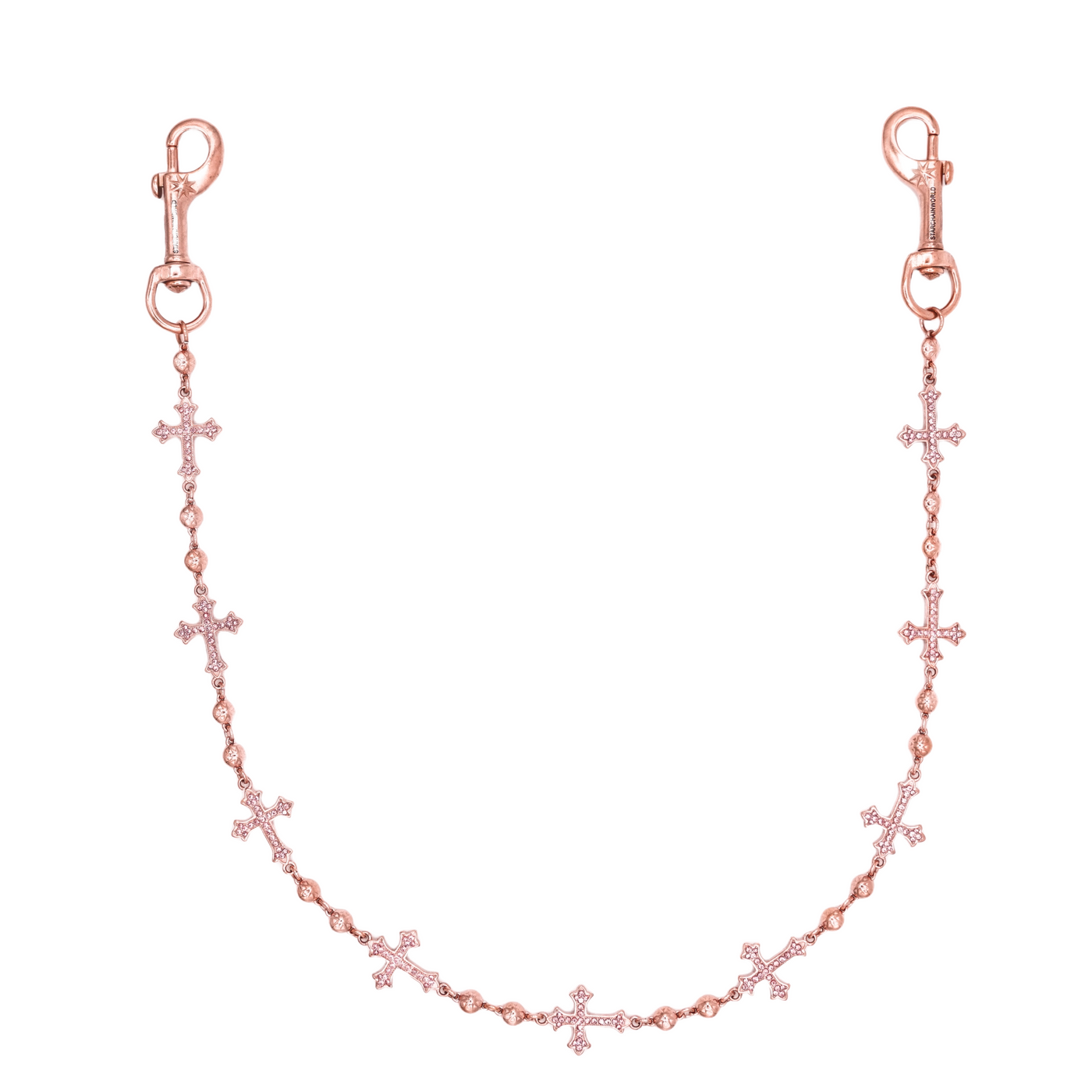 Rose Gold Crosses Wallet Chain - Pink Stones
