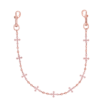 Rose Gold Crosses Wallet Chain - Pink Stones