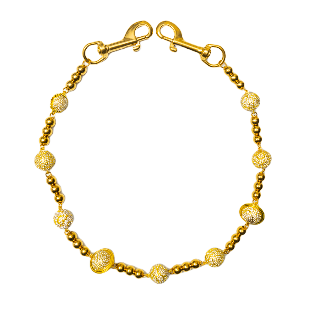 Gold Large Planet Wallet Chain - White